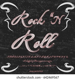 Font Hand Drawn Vector Script Ornaments Calligraphic Alphabet Typeface,vector,labels,illustration,letters,grunge,graphics Rock N Roll