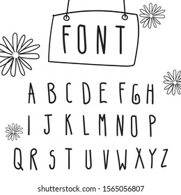 Font hand writing cute letter on white background with flower hand drawing fun for teenage typesetting.