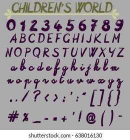 Font handcrafted vector Hand drawn  script alphabet CHILDREN'S WORLD