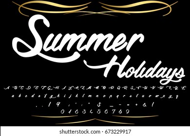 Font handcrafted vector script alphabet font vintage old style and vector design handwritten,brush,retro,old style design,vector letters,vintage,labels,illustration named summer holidays