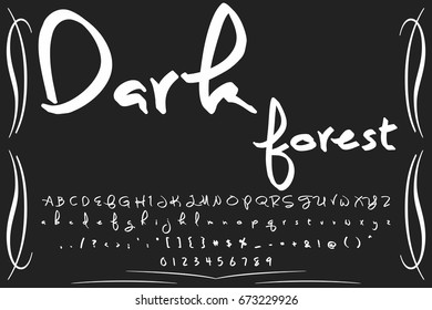 Font handcrafted vector script alphabet font vintage old style and vector design handwritten,brush,retro,old style design,vector letters,vintage,labels,illustration dark forest