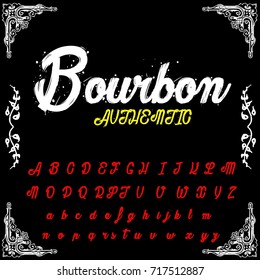 Font handcrafted vector script alphabet font vector, design, handwritten typeface named Bourbon. calligraphic ABC fonts
