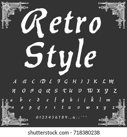 Font handcrafted vector script alphabet font vector, design, handwritten typeface named Retro Style. grunge letters. distorted alphabets and numbers