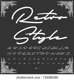 Font handcrafted vector script alphabet font vector, design, handwritten typeface named Retro Style. Handwritten alphabet letters isolated vector