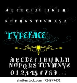 Font handcrafted vector script alphabet fonts symbol design named typeface. Handwritten vector ABC fonts, symbols and numbers