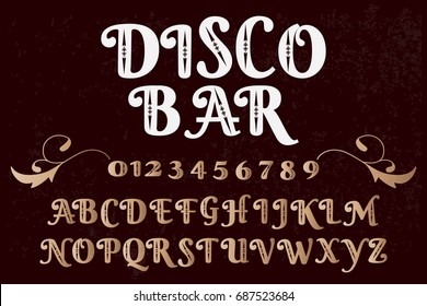 font handwritten vector Calligraphic alphabet,vector,script,font,labels.Font script typeface vector disco bar