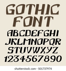 Font in historical style. White print on black background