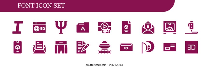 font icon set. 18 filled font icons.  Collection Of - Italic, d, Psi, Font, Mp, Letter, Boxing shorts, Ancient aliens, Dreamworks
