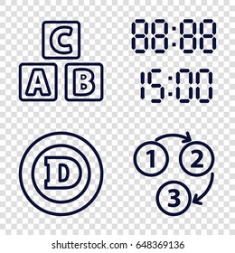 Font icons set. set of 4 font outline icons such as abc cube, d letter, 1 2 3