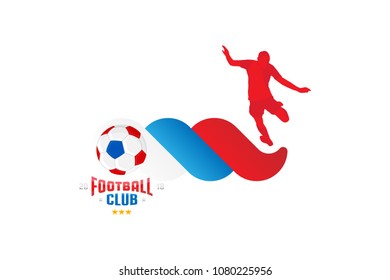 Font inscription and the silhouette of the football player with the ball. Flat vector Illustration EPS 10.