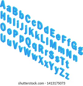 Font isometric 3d vector illustration letters cartoon flat style blue clean isolated. Upper and lower case letters