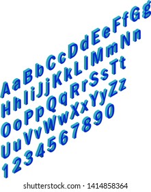 Font isometric 3d vector illustration letters cartoon flat style blue clean isolated. Upper and lower case letters - Vector