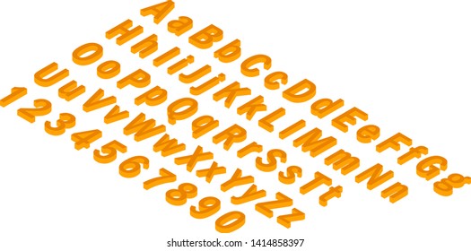 Font isometric 3d vector illustration letters cartoon flat style blue clean isolated. Upper and lower case letters - Vector
