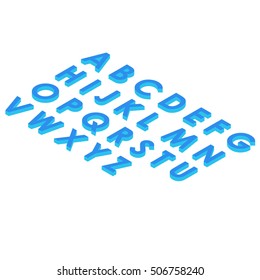 Font isometric 3d vector illustration capital letters cartoon flat style blue clean isolated