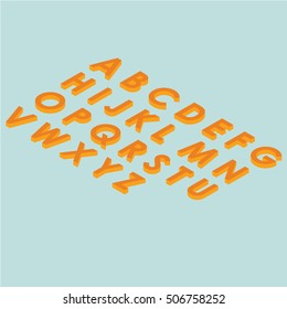 Font isometric 3d vector illustration capital letters cartoon flat style orange