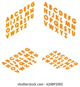 Font Isometric Set 3d Capital Letters Cartoon Flat Style Orange Clean Isolated