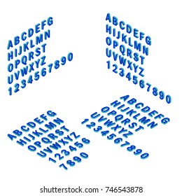 Font Isometric Set 3d Capital Letters Cartoon Flat Style Blue Clean Isolated