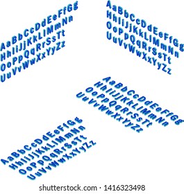 Font isometric set 3d vector illustration capital letters regular sans-serif cartoon flat style clean isolated - Vector