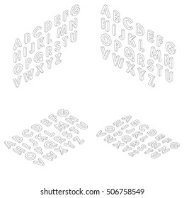 Font isometric set 3d vector illustration capital letters cartoon flat style clean isolated contour
