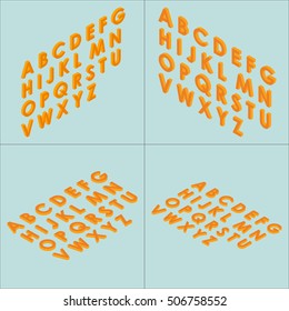 Font Isometric Set 3d Vector Illustration Capital Letters Cartoon Flat Style Orange