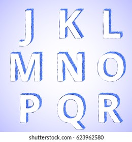 font J to R color blue Doodle style.Vector illustration.