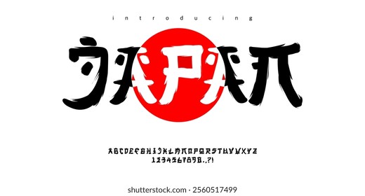 Font Japan with Perfect Asian Japanese modern style vector type font. Typography of Asian or Chinese modern type fonts. Ninja Samurai and sakura manymore asia model text.