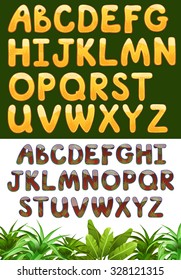 Font Jungle. Filled With Hand Drawn Tropical Leaves. 2 Color