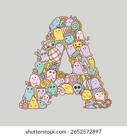 Fonte com estilo kawaii doodle, doodle abc