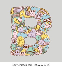 Fonte com estilo kawaii doodle, doodle abc