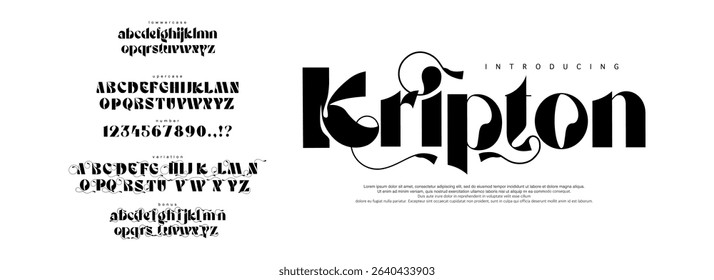 Font Kripton. Elegant Font Uppercase Lowercase Number And Ampersand. Classic Lettering Minimal Fashion Designs. Typography modern serif fonts regular decorative vintage concept. vector illustration