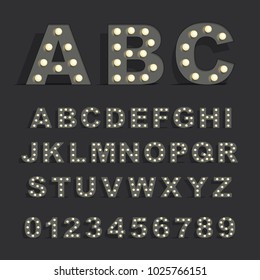 Font with lamps on black background