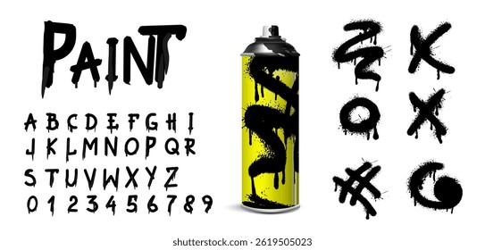 The font of the Latin alphabet, from which the paint drips. English letters written in black oil