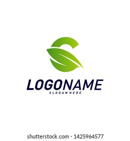 Font with Leaf Logo Design Concepts. Nature Letter C Logo Icon Vector Template. Icon Symbol.