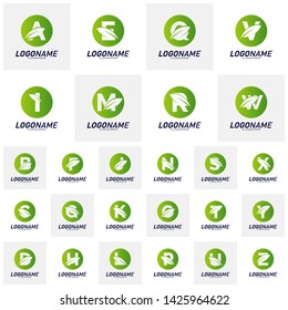 Font with Leaf Logo Design Concepts. Nature Letter Logo Icon Vector Template. Icon Symbol.