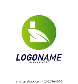 Font with Leaf Logo Design Concepts. Nature Letter Logo Icon Vector Template. Icon Symbol.