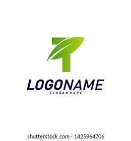 Font with Leaf Logo Design Concepts. Nature Letter Logo Icon Vector Template. Icon Symbol.
