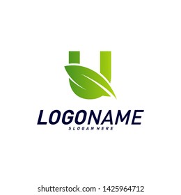 Font with Leaf Logo Design Concepts. Nature Letter Logo Icon Vector Template. Icon Symbol.