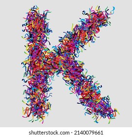 Font letter K vector design  made of yarn. font for your unique decoration, concept idea. smooth gradient color. Unique elements for your best design ; logo, font, corporate identity, application