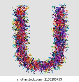 Font letter U vector design  made of yarn. font for your unique decoration, concept idea. smooth gradient color. Unique elements for your best design ; logo, font, corporate identity, application