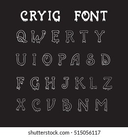 Font with letters that cry. Pastel goth. Stock vector illustration.
