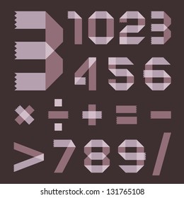 Font from lilac scotch tape - Arabic numerals (0, 1, 2, 3, 4, 5, 6, 7, 8, 9).