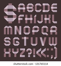 Font from lilac scotch tape -  Roman alphabet (A, B, C, D, E, F, G, H, I, J, K, L, M, N, O, P, Q, R, S, T, U, V, W, X, Y, Z)