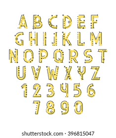 Font in line flat style modern decorative. Conceptual alphabet. Geometric letters of sign. Techno style. Cryptography