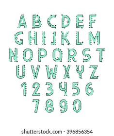 Font in line flat style modern decorative. Conceptual alphabet. Geometric letters of sign. Techno style. Cryptography