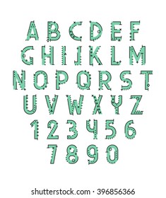 Font in line flat style modern decorative. Conceptual alphabet. Geometric letters of sign. Techno style. Cryptography