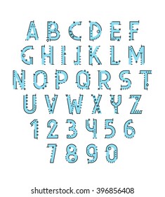 Font in line flat style modern decorative. Conceptual alphabet. Geometric letters of sign. Techno style. Cryptography
