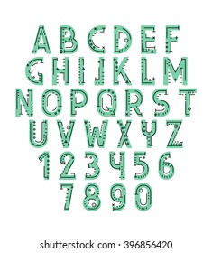 Font in line flat style modern decorative. Conceptual alphabet. Geometric letters of sign. Techno style. Cryptography