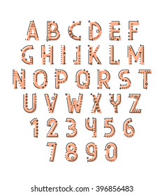 Font in line flat style modern decorative. Conceptual alphabet. Geometric letters of sign. Techno style. Cryptography