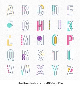 Font Line With Pastel Color Chic Flat Abstract Memphis Style