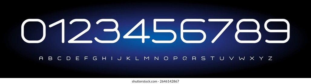 Font Logo Numbers Numeric Alphabet Typography Design Vector Type Typeface. Futuristic geometric digits, sleek sci-fi numbers, esports overlays, race dashboards, cyber scoreboard perfection